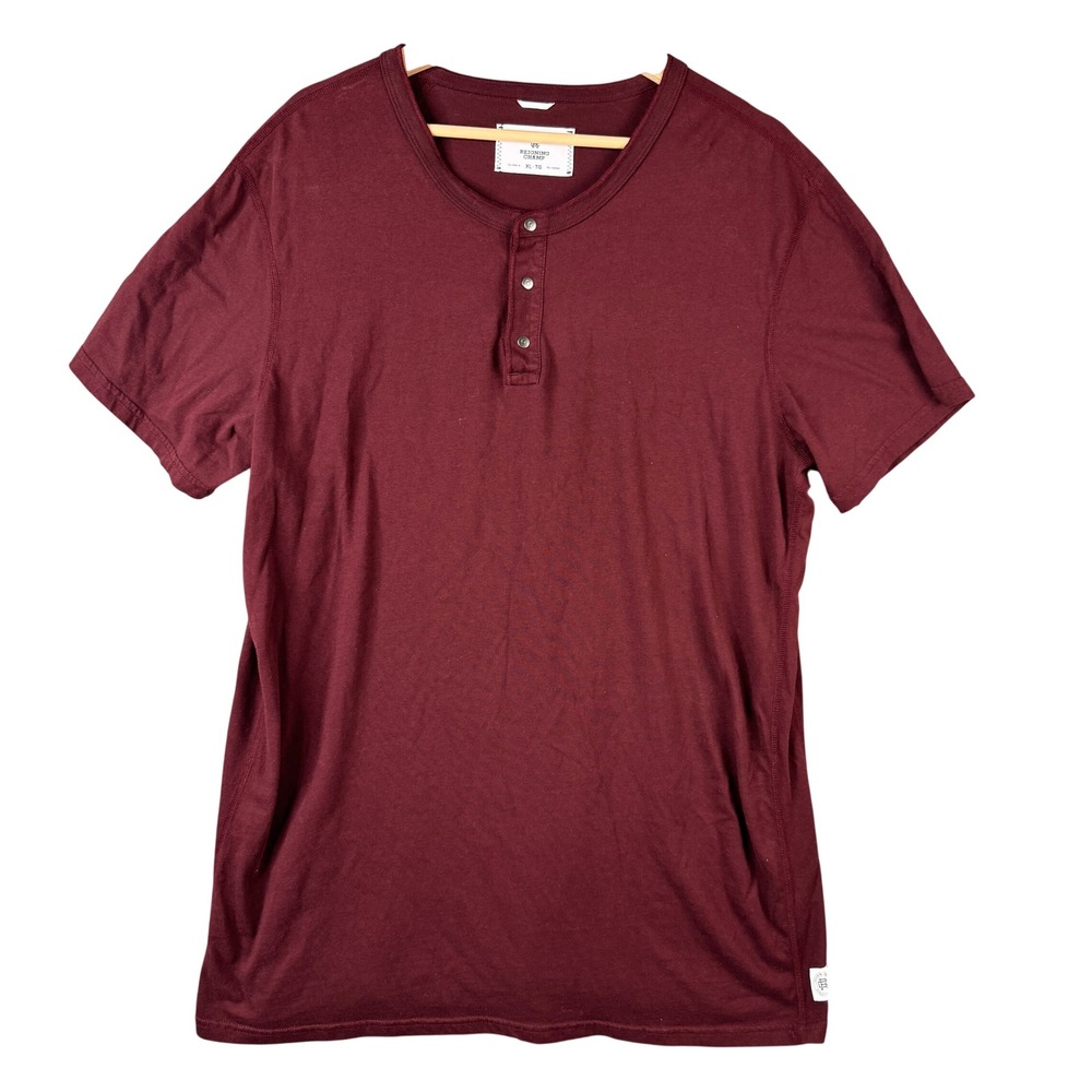 Reigning Champ Mens Size XL Short Sleeve Henley Shirt Burgundy 100% Cotton